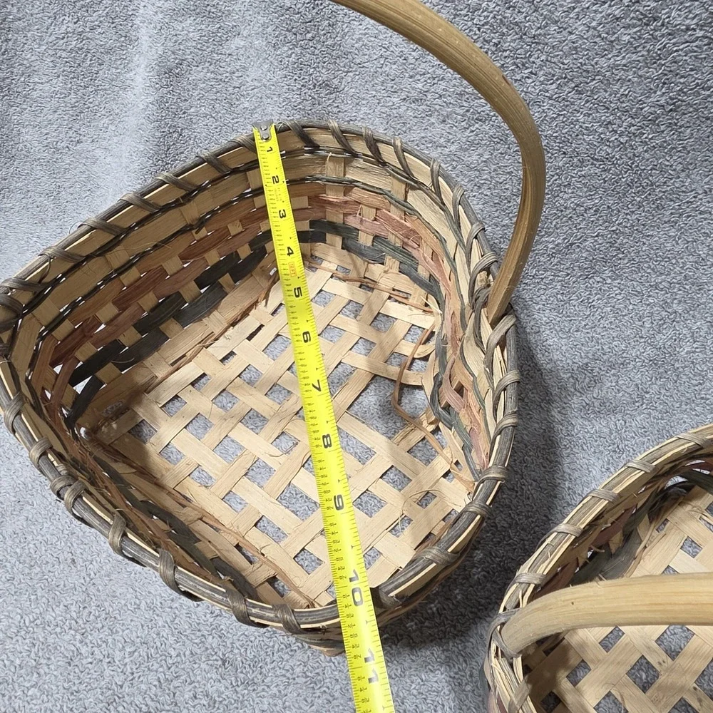 3 Heart Shaped Wicker Farmhouse Baskets with Handles Cottagecore Nesting Farm